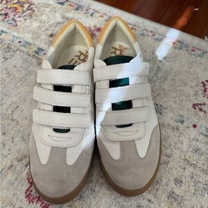 Sam Edelman White and Tan Velcro Sneakers